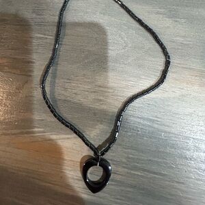 15.5 inch gray black heart necklace